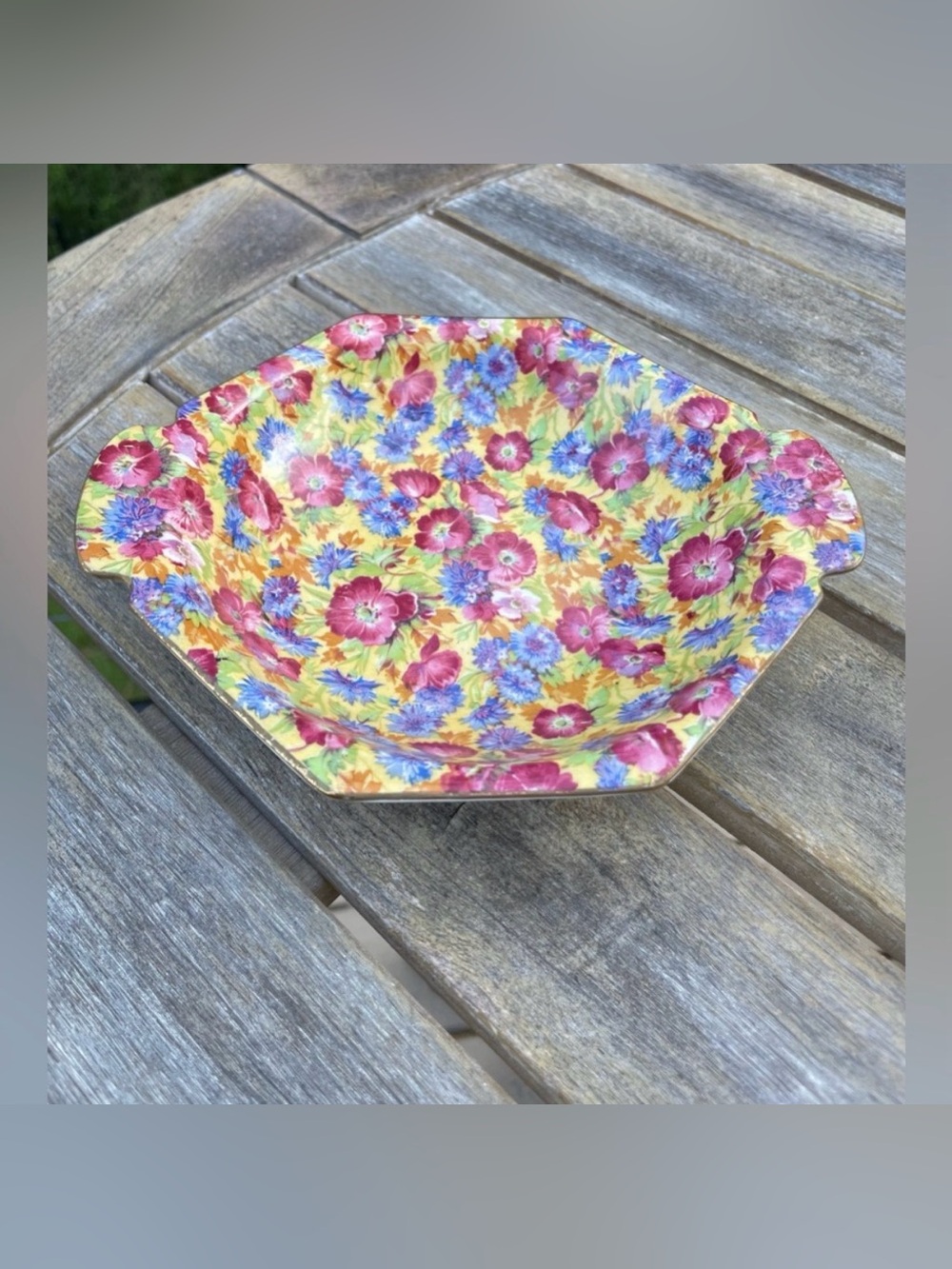 Vtg Royal Winton "Royalty" Chintz Handled Dish | Octagonal Floral Bowl England